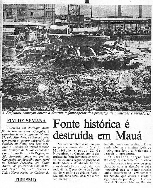 Fonte histórica é destruída em Mauá 1987